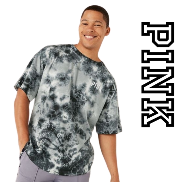 VICTORIA'S SECRET PINK- Grey Oasis Tie Dye Varsity Short Sleeve - Medium- Unisex - Picture 5 of 9